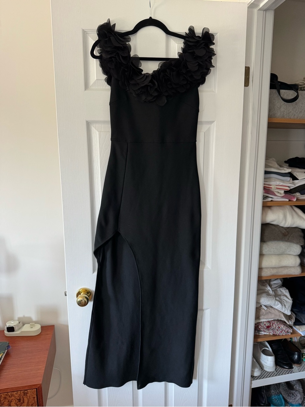 Black Floral-Trim Sleeveless Midi Dress
